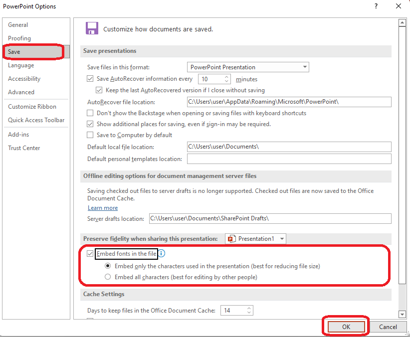 ذخیره فونت در پاورپوینت