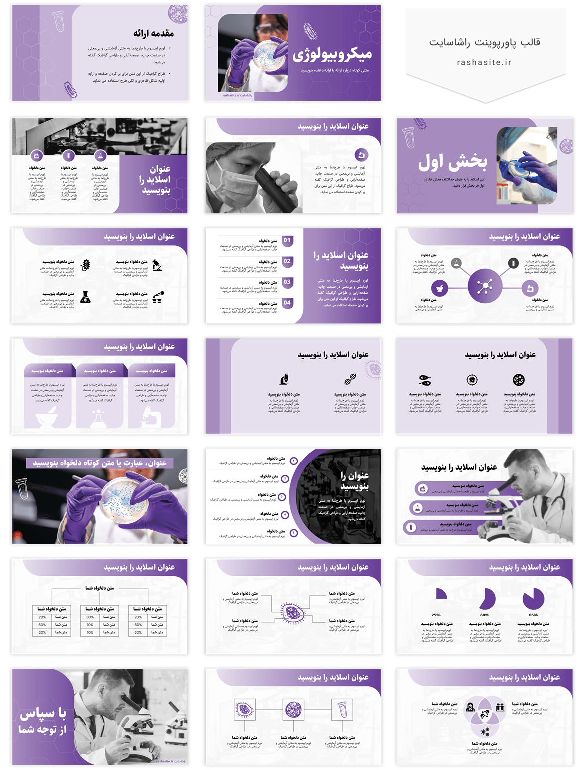 قالب پاورپوینت میکروبیولوژی با تم بنفش